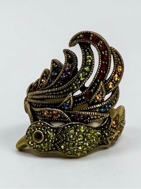 Heidi Daus Multicolor Crystal Bird of Paradise Statement Ring Size 9.5
